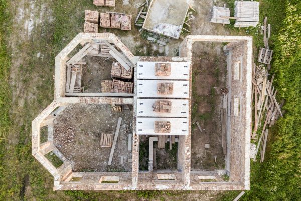 Aerial view of building site for future house